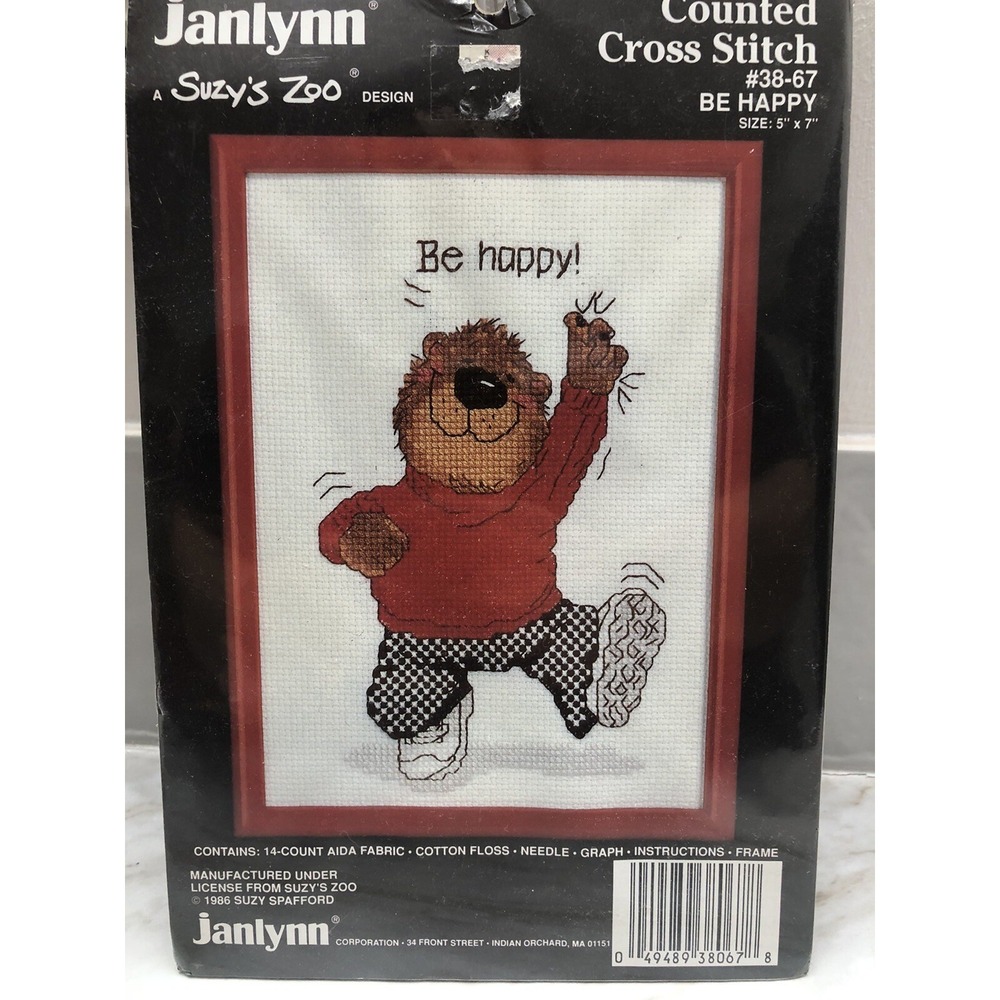 Janlynn Suzy's Zoo Counted Cross Stitch Kit #38-67 Be Happy 5" x‎ 7" 1986